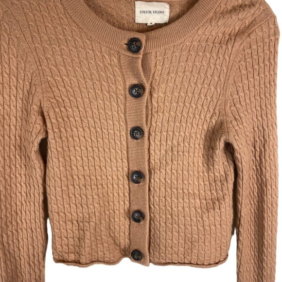 Loulou Studio Mati Wool Cashmere Cable-Knit Button Front Cardigan Beige Size S - Picture 6 of 10